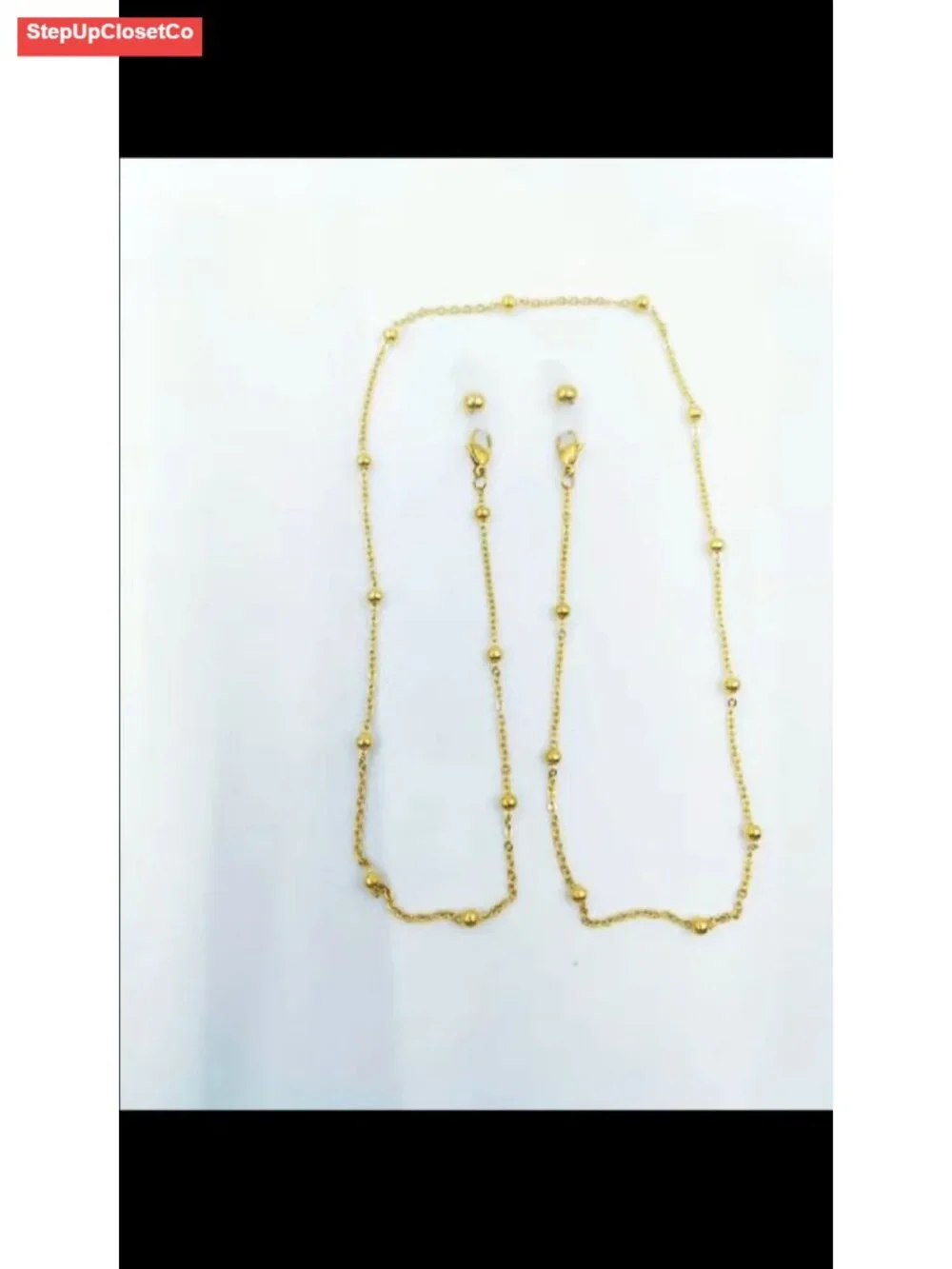 Stainless Steel Gold Beaded Eyeglass Chain Sunglasses Holder